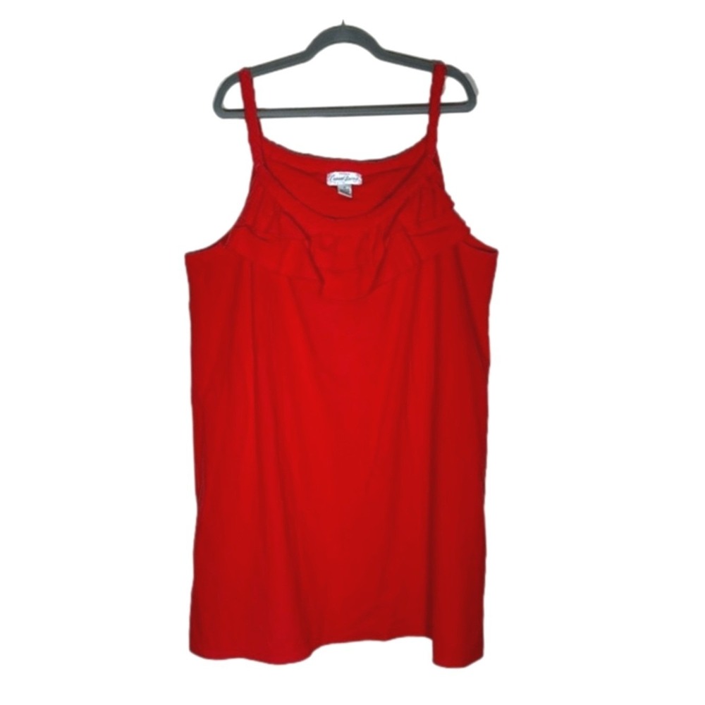 CASUAL LIVING Plus Size‎ 3X Red Braided Strap Ruffle Midi Dress 100% Cotton